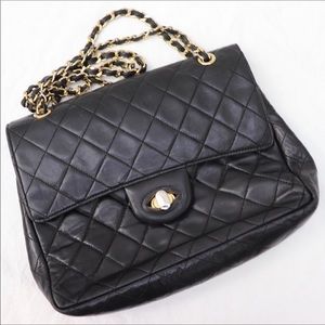 Italian Vintage blk leather quilted carlisle purse